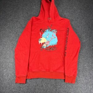 Only Wolves Co. Red Graphic Print Pullover Hoodie Mens Small Wolf Ray Talamantez